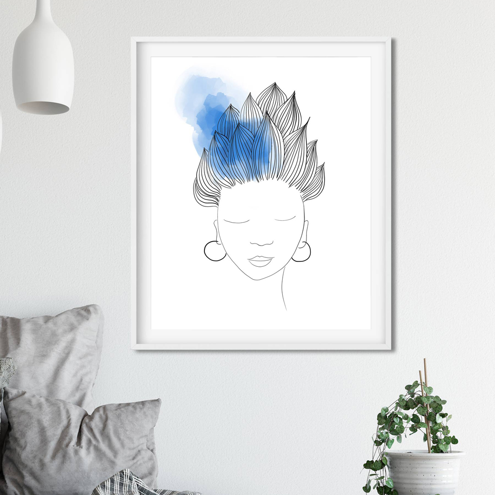 Blue hair woman wall art