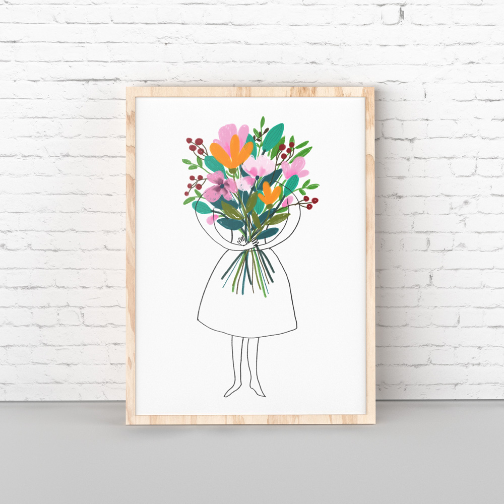 Woman with flowers art printable