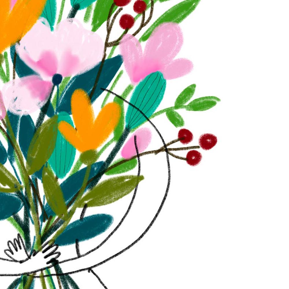 Woman with flowers art printable detail