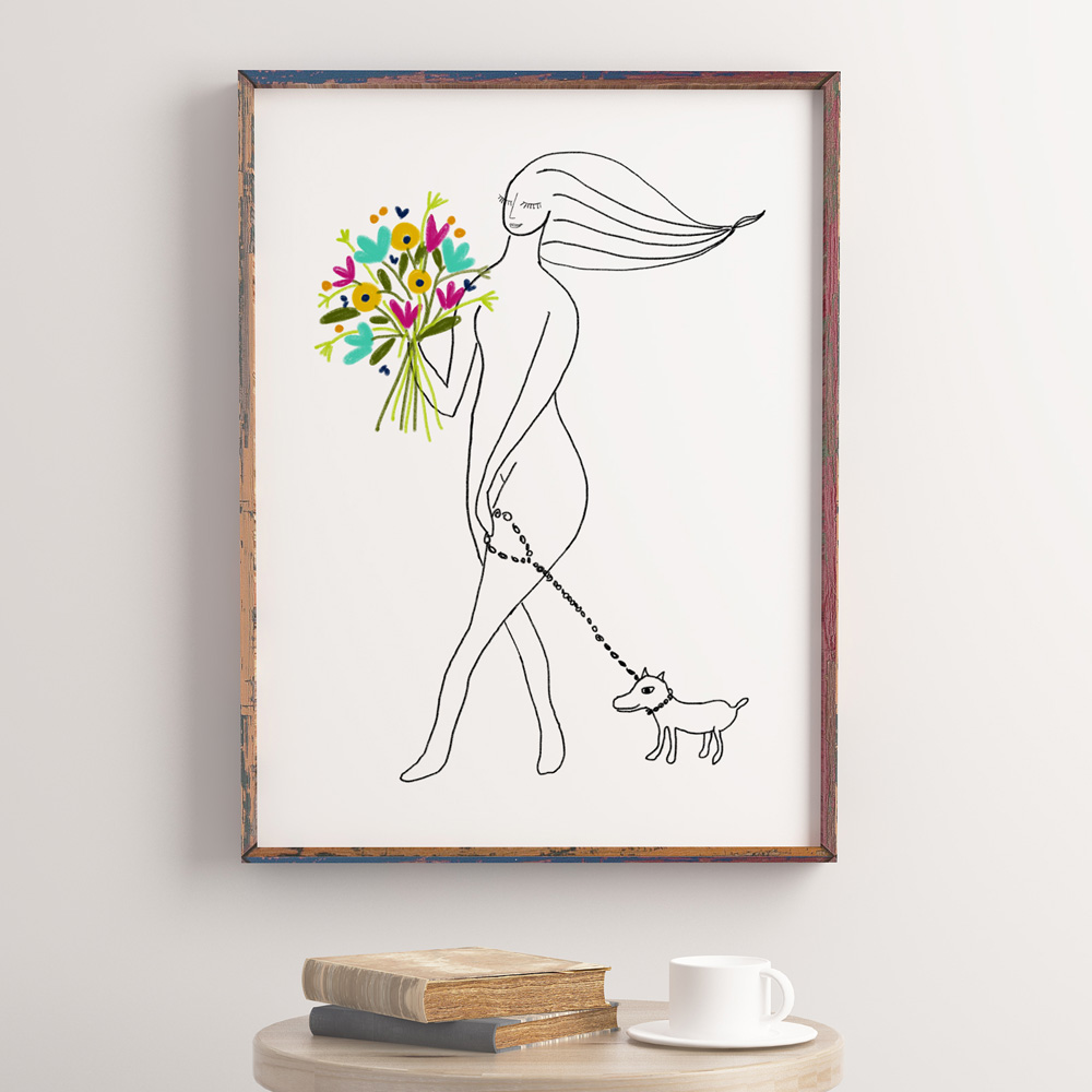 Girl with dog woman art wall in frame