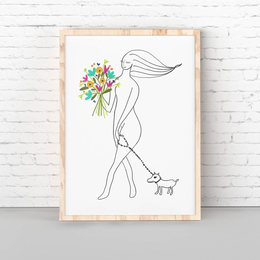 Girl with dog wall art decor
