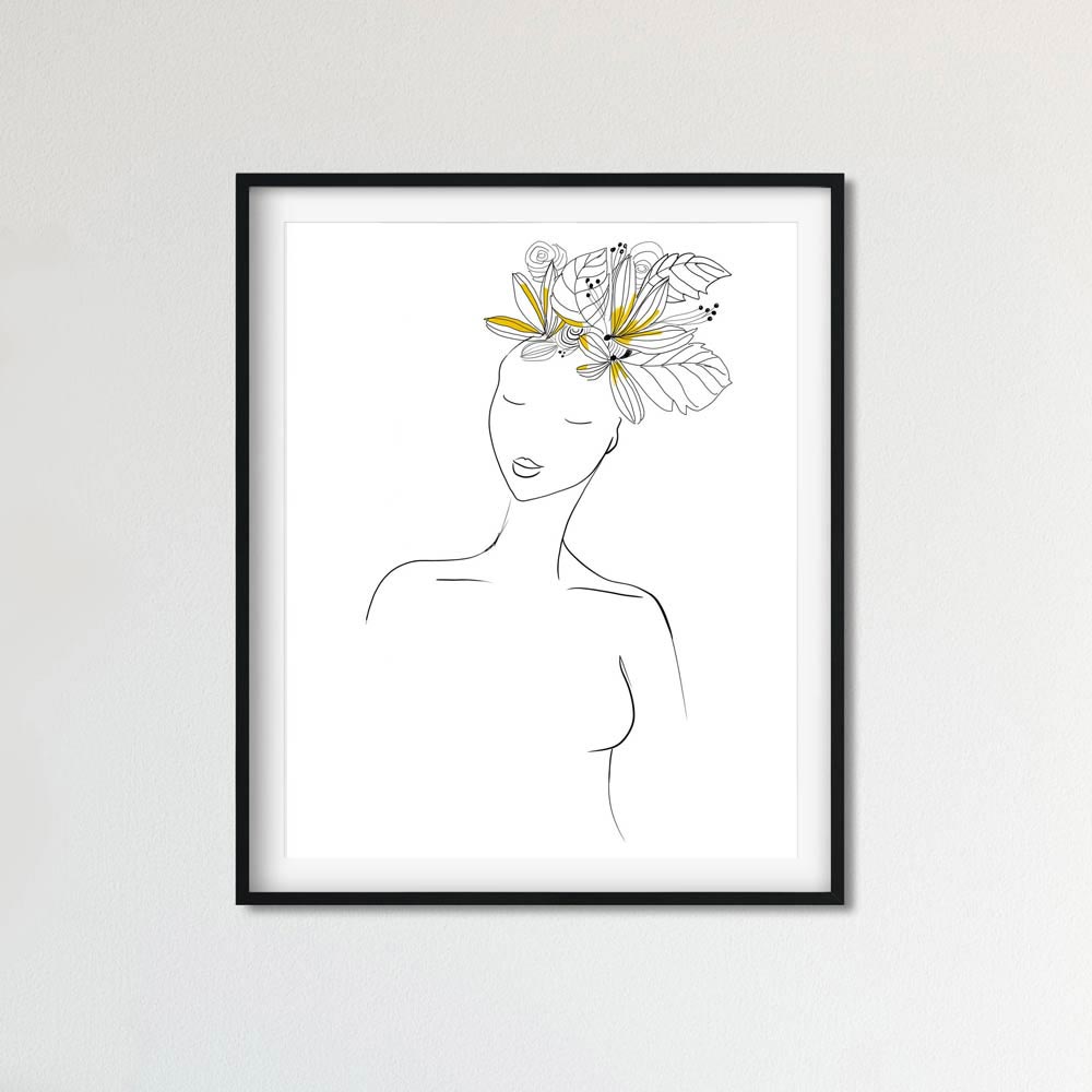 Yellow hair woman art wall in frame