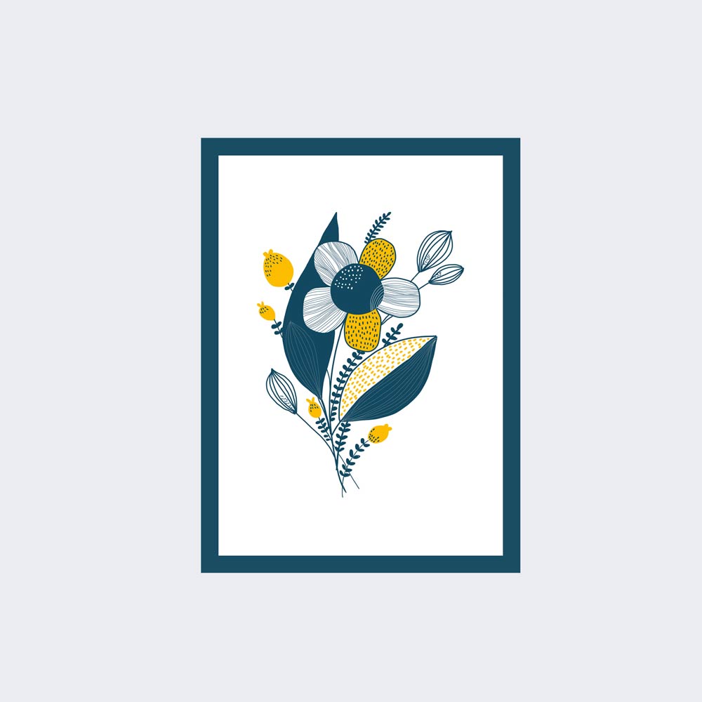 Blue yellow flower wall art ptint