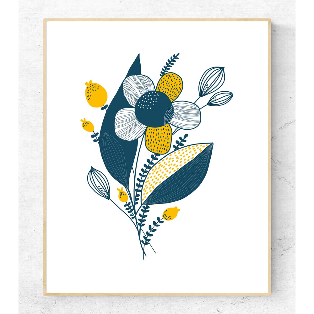 Blue yellow flower printable art frame