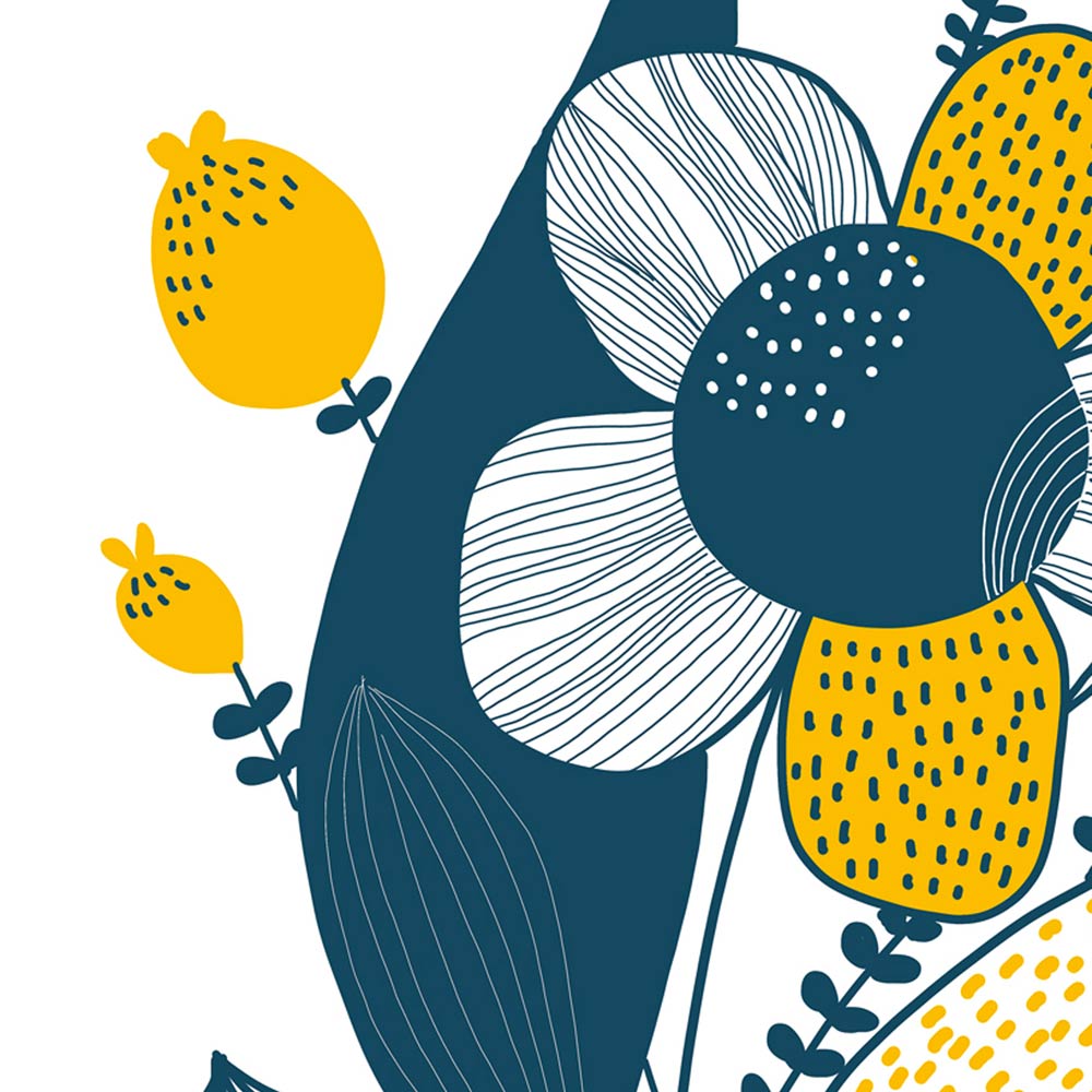 Blue yellow flower art detail