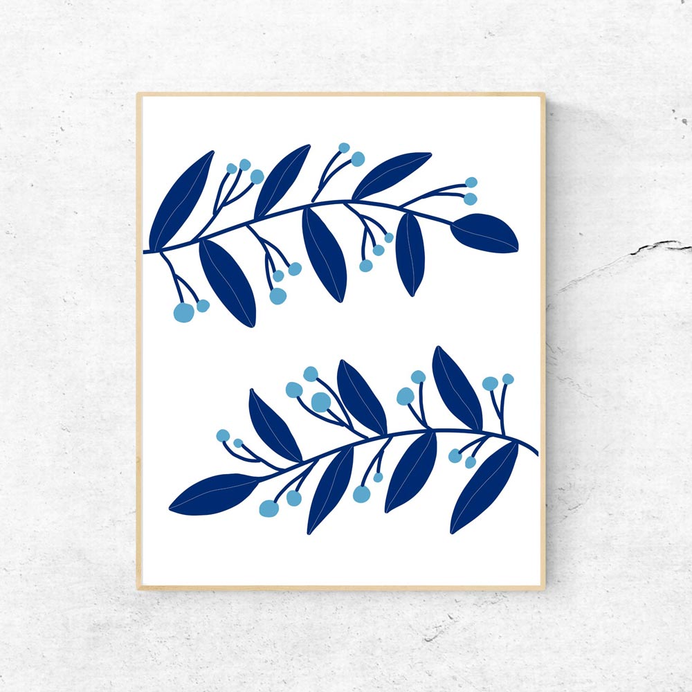 Blue botanical art decor