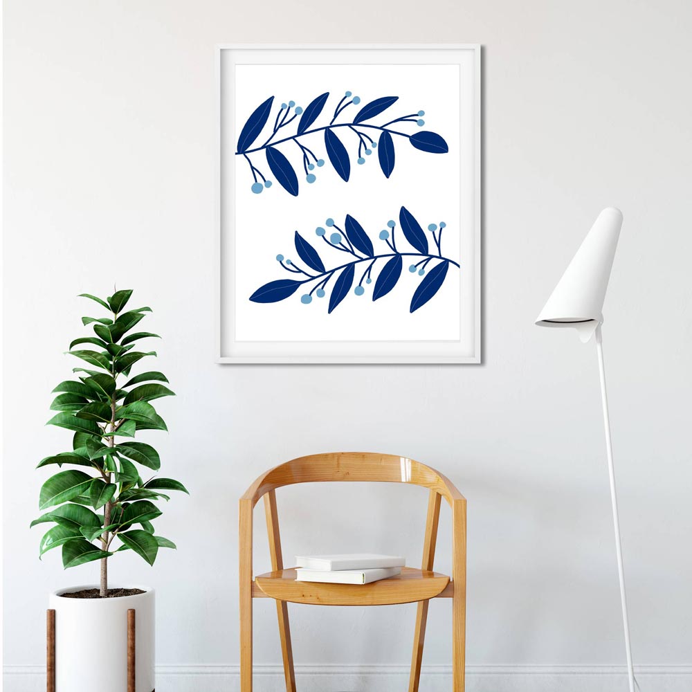 Blue botanical printable art frame