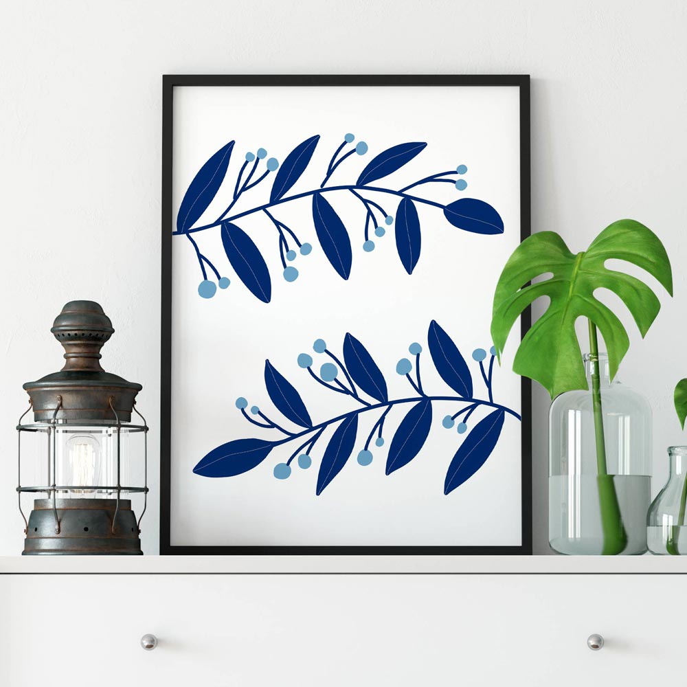 Blue botanical printable wall art