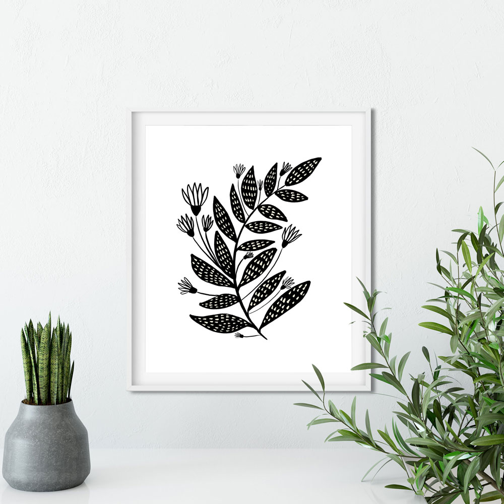 Floral black and white wall art ptint
