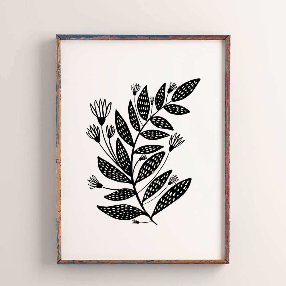 Floral black and white printable art frame