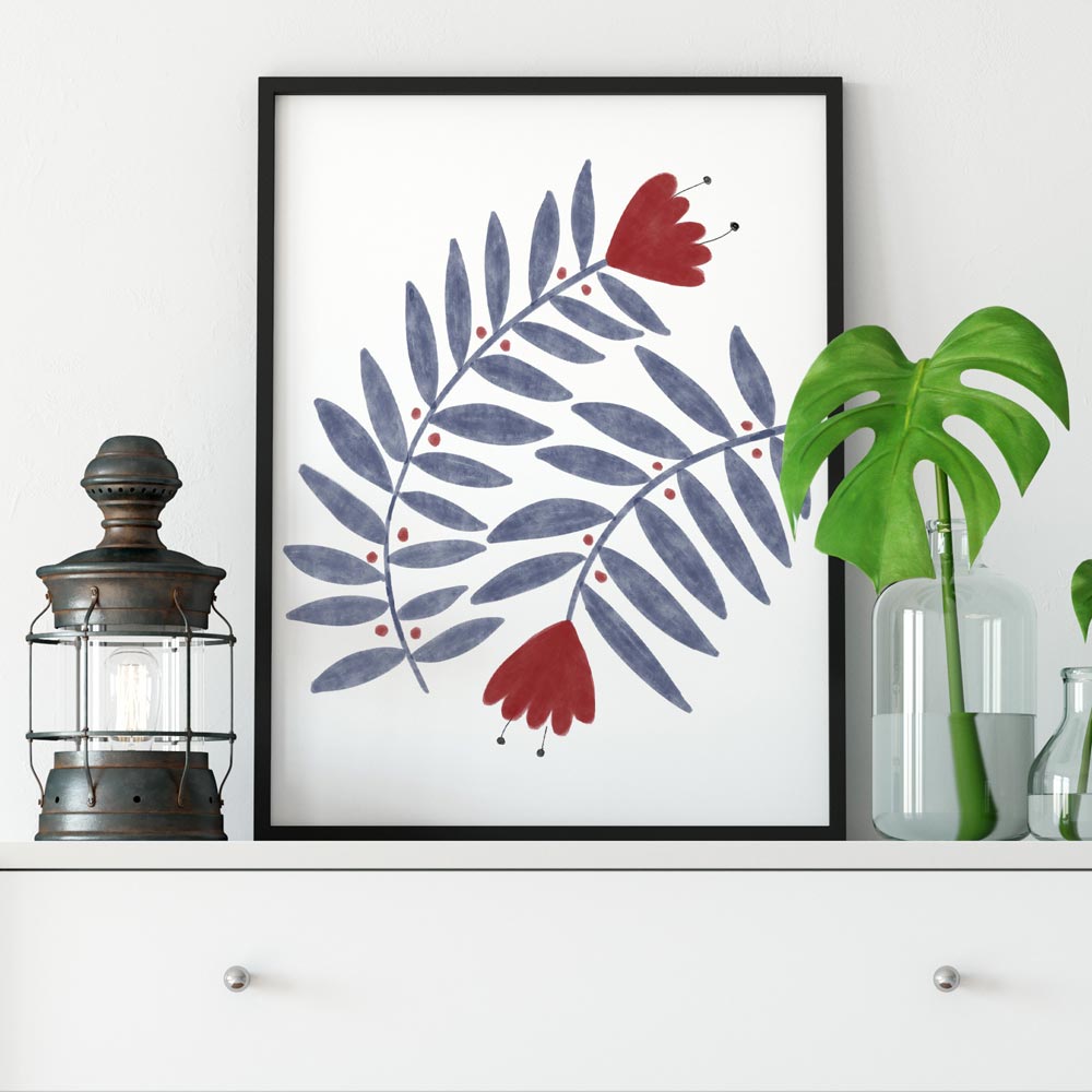 Folk flower art wall in frame