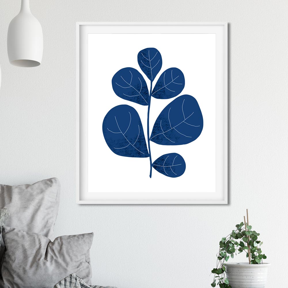 Navy leaf wall art ptint