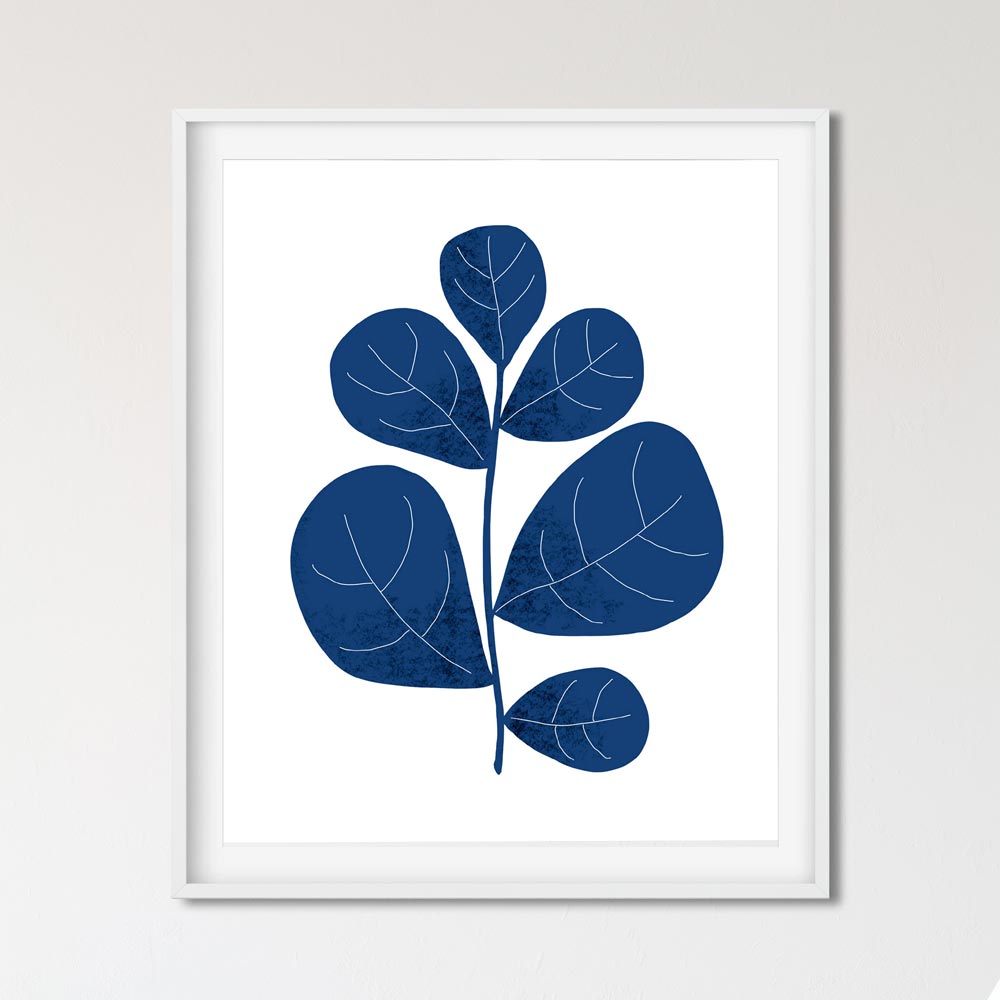 Navy leaf scandinavian art wall in frame