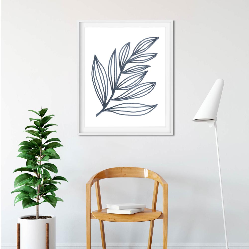Blue leaf art in frame