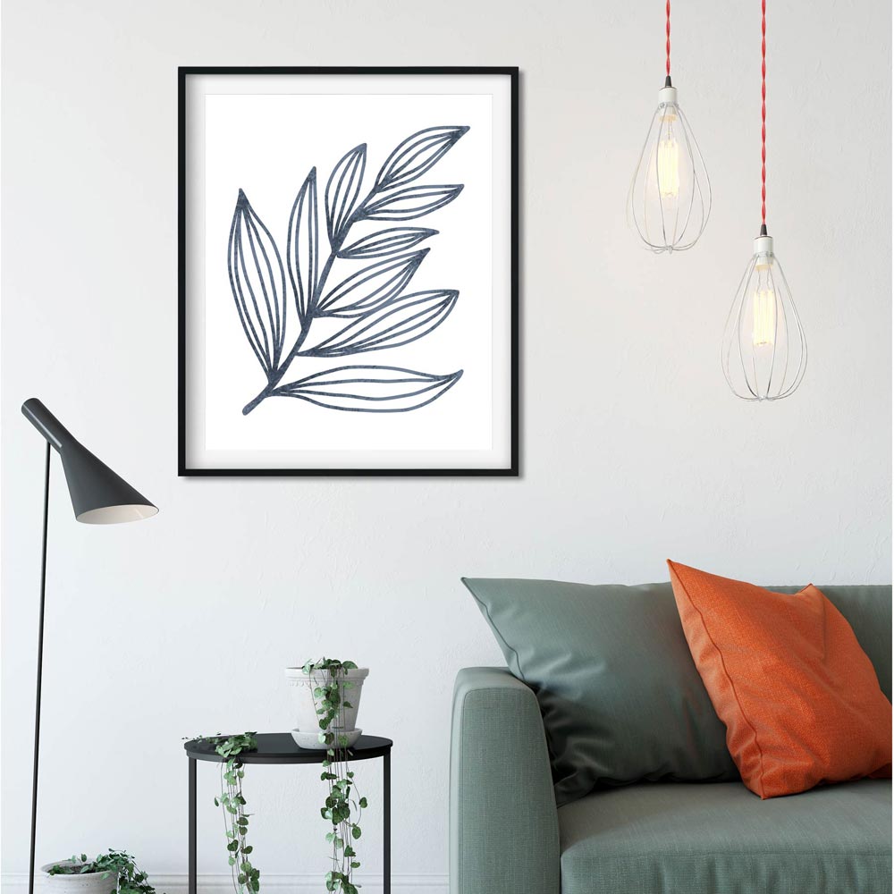Blue leaf wall art poster