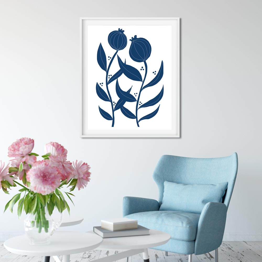Two blue flowers printable art frame