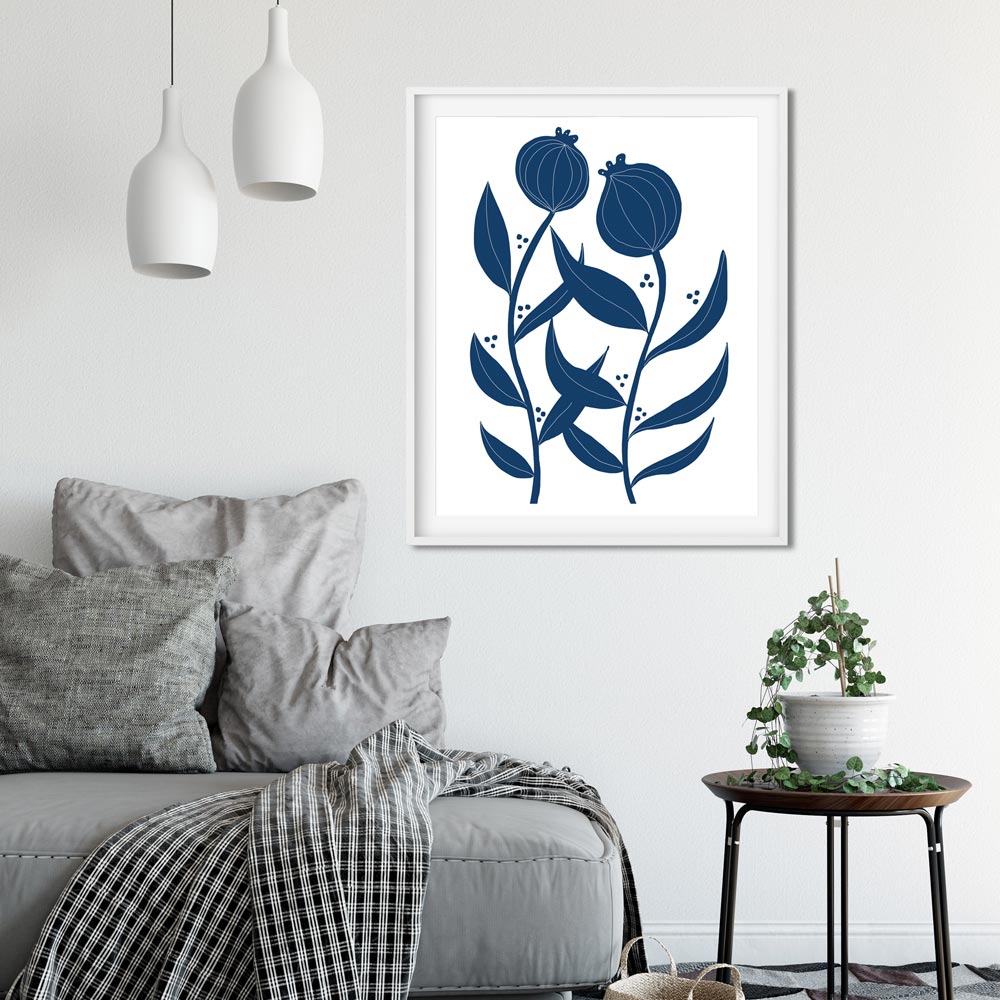 Blue flowers scandinavian art decor
