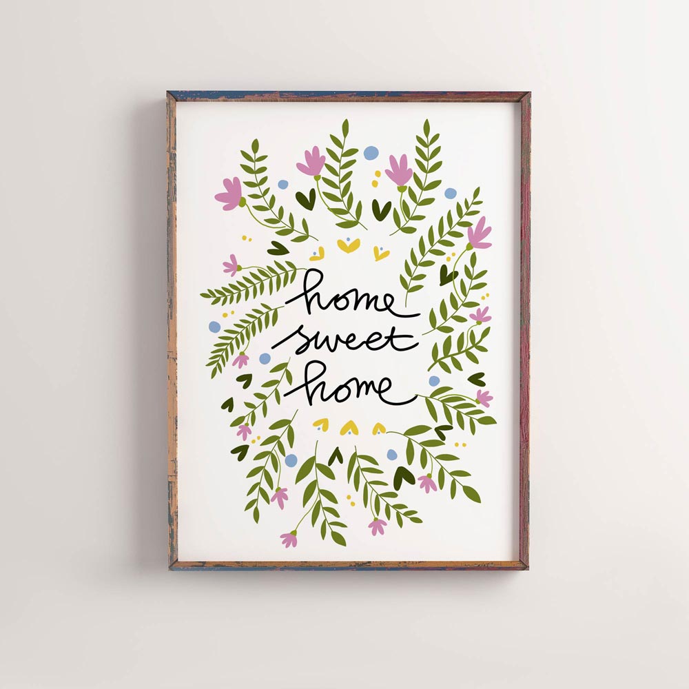 Home sweet home quote wall art in frame