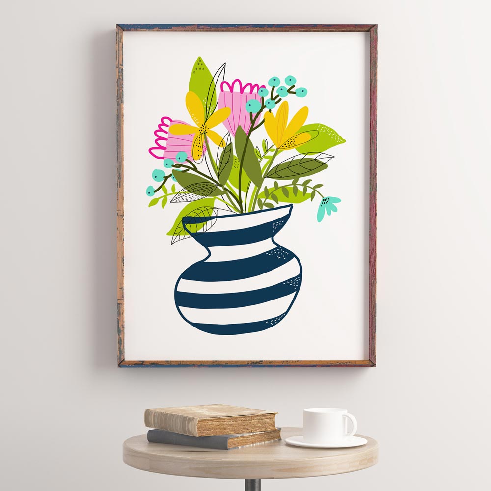 Wildflowers bouquet art wall in frame