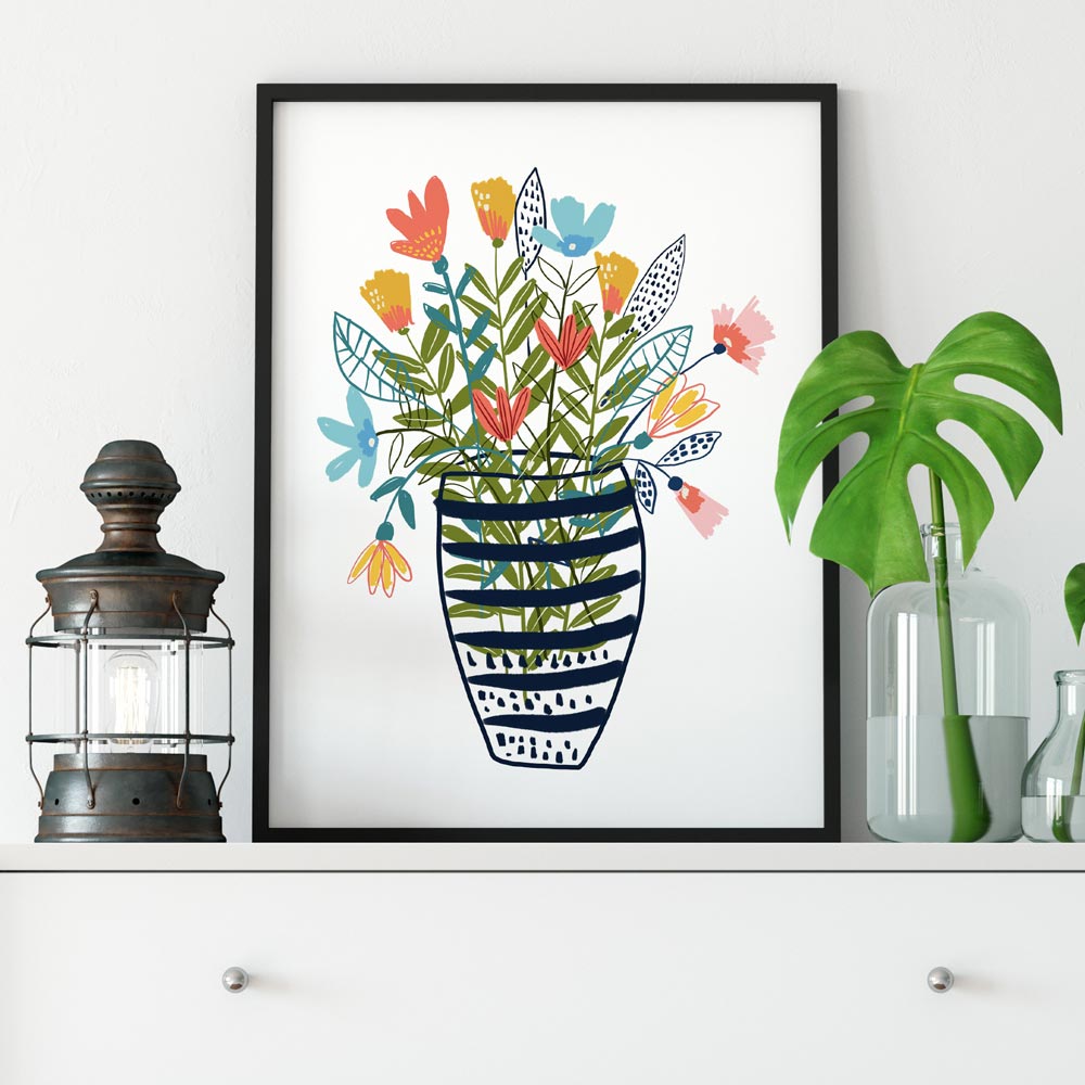 Flowers in a vase printable art wall in frame
