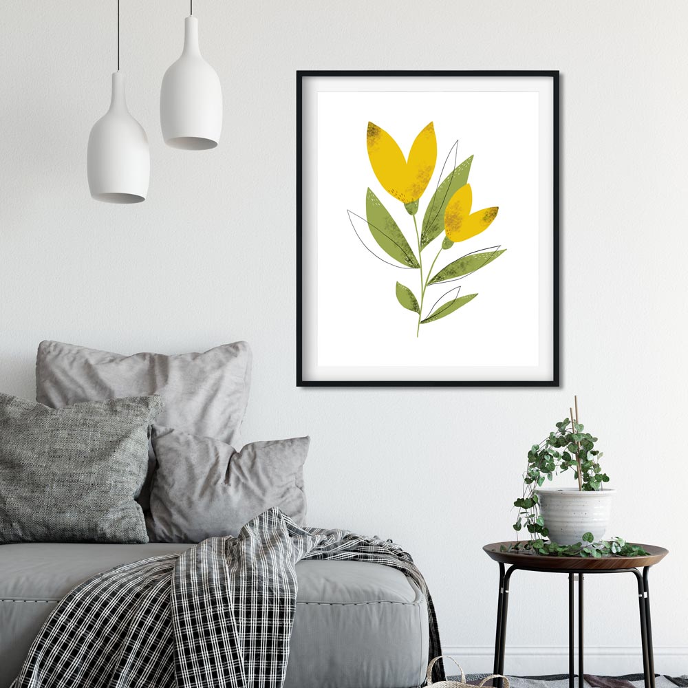 Yellow flower art wall in frame