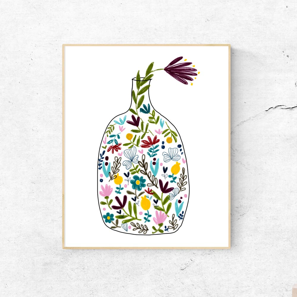 Bottle with flowers printable art