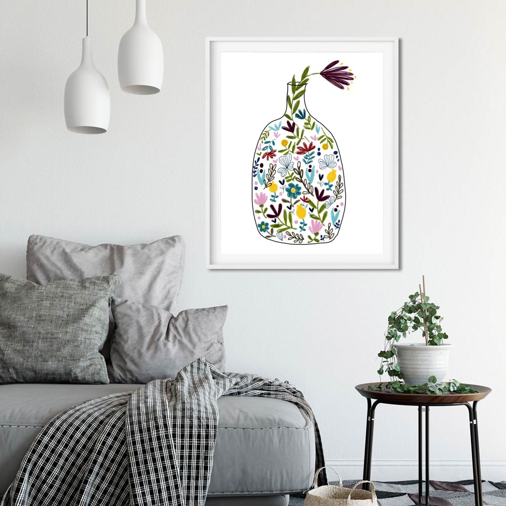 Bottle with flowers art wall