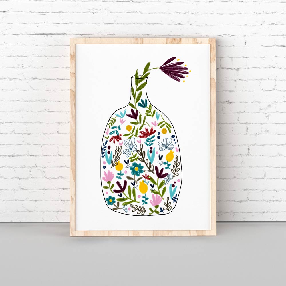 kitchen art bottle with flowers