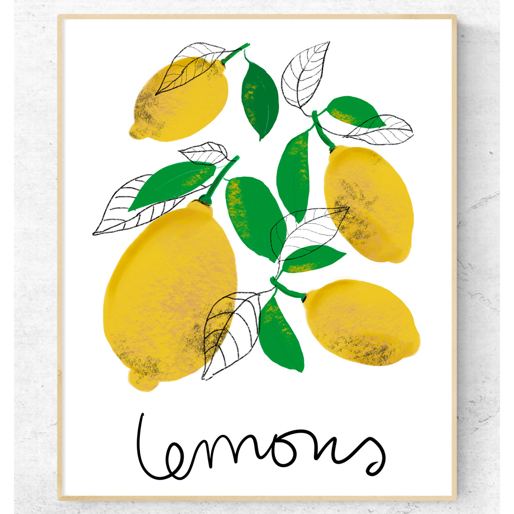 Lemons kitchen wall art in frame