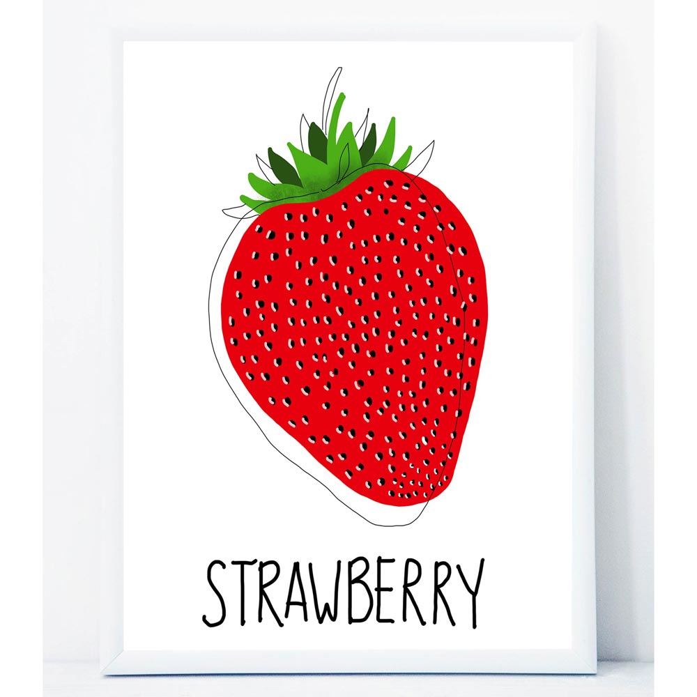 Strawberry wall art in frame