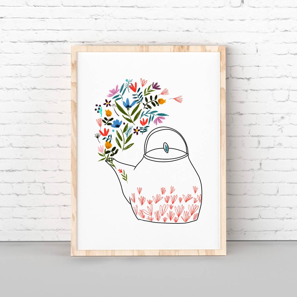 Teapot wall art in frame