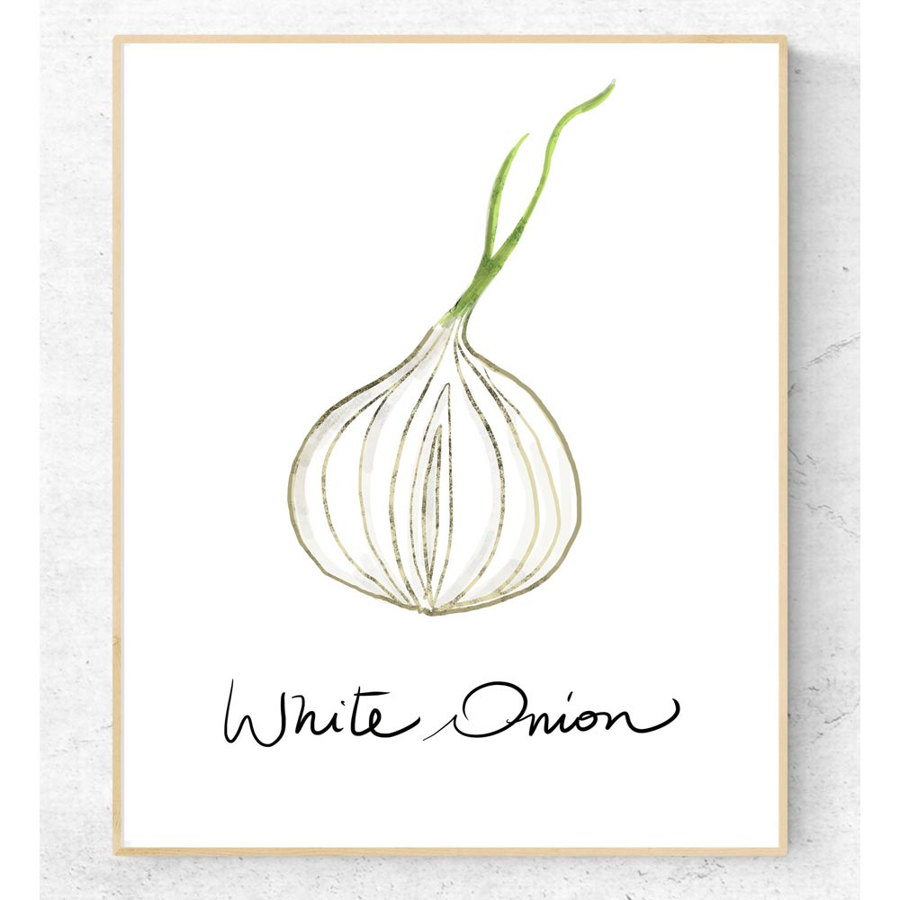 White onion kitchen wall art in frame