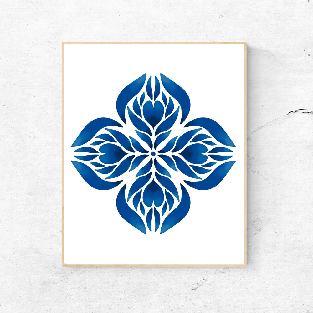 Blue Manadala art wall in frame