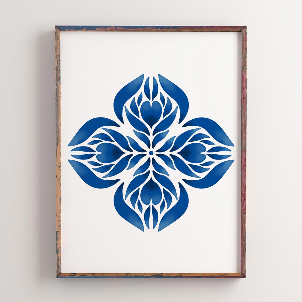Blue Manadala art in frame
