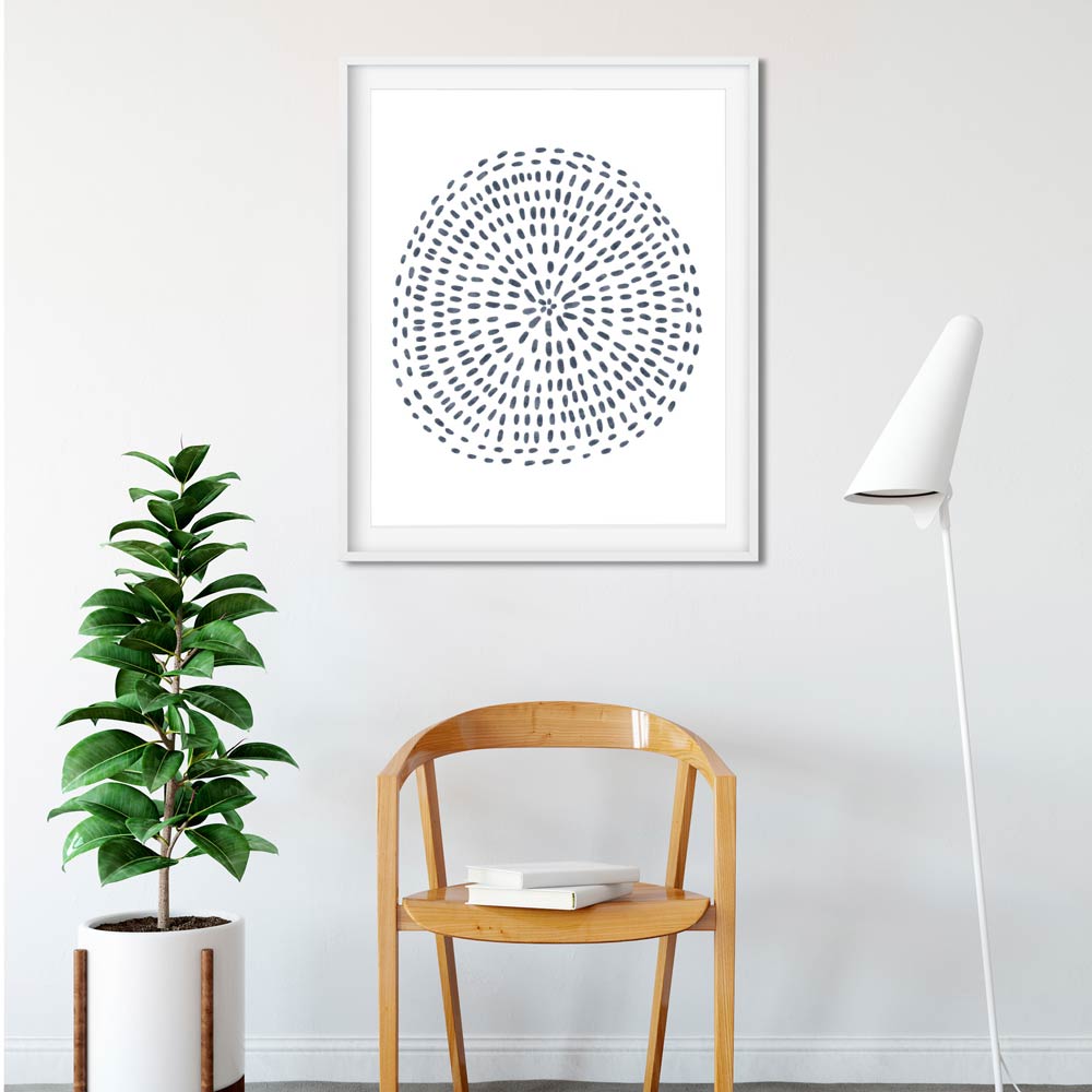 Navy blue modern mandala art in frame