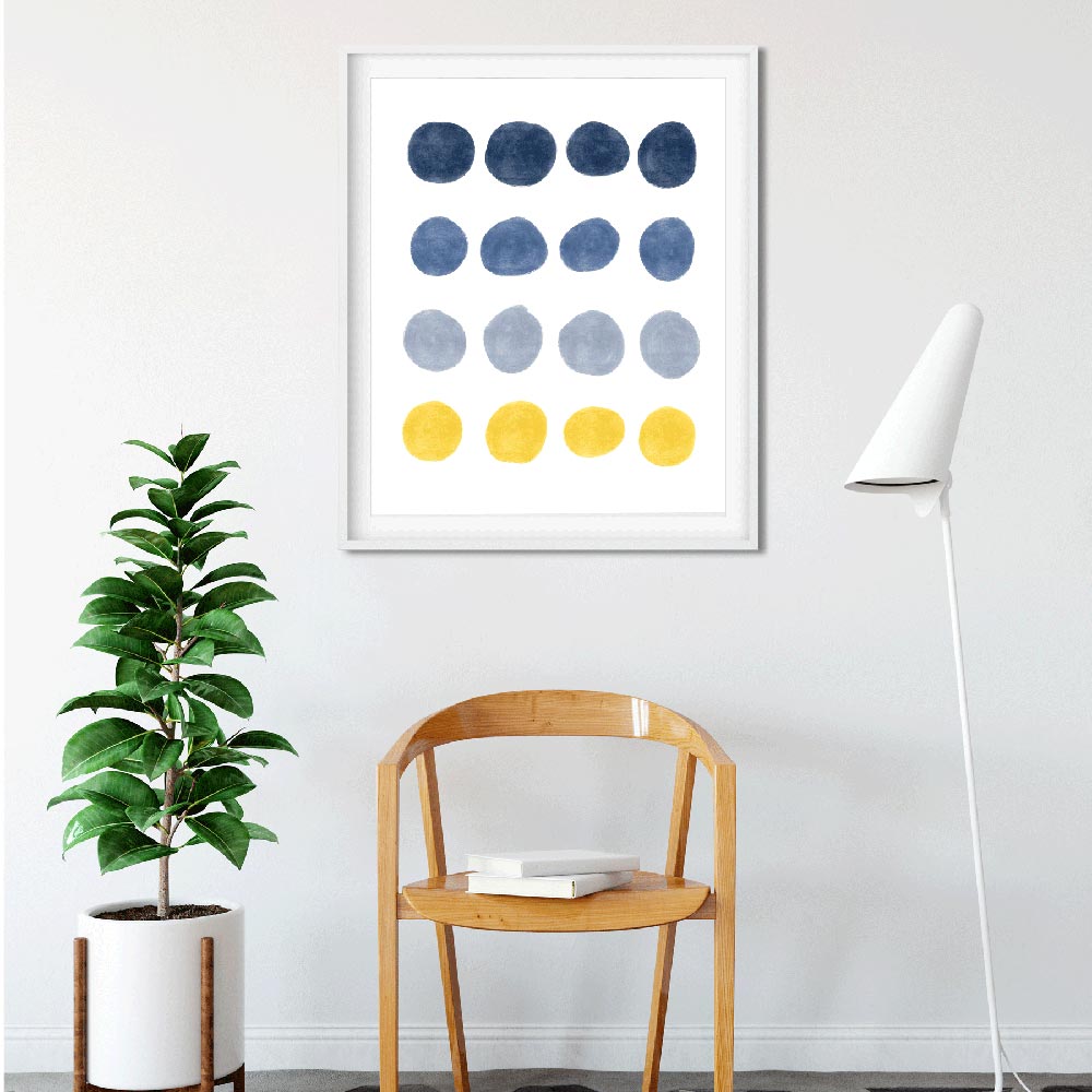Blue and yellow dots Scandinavian printable art
