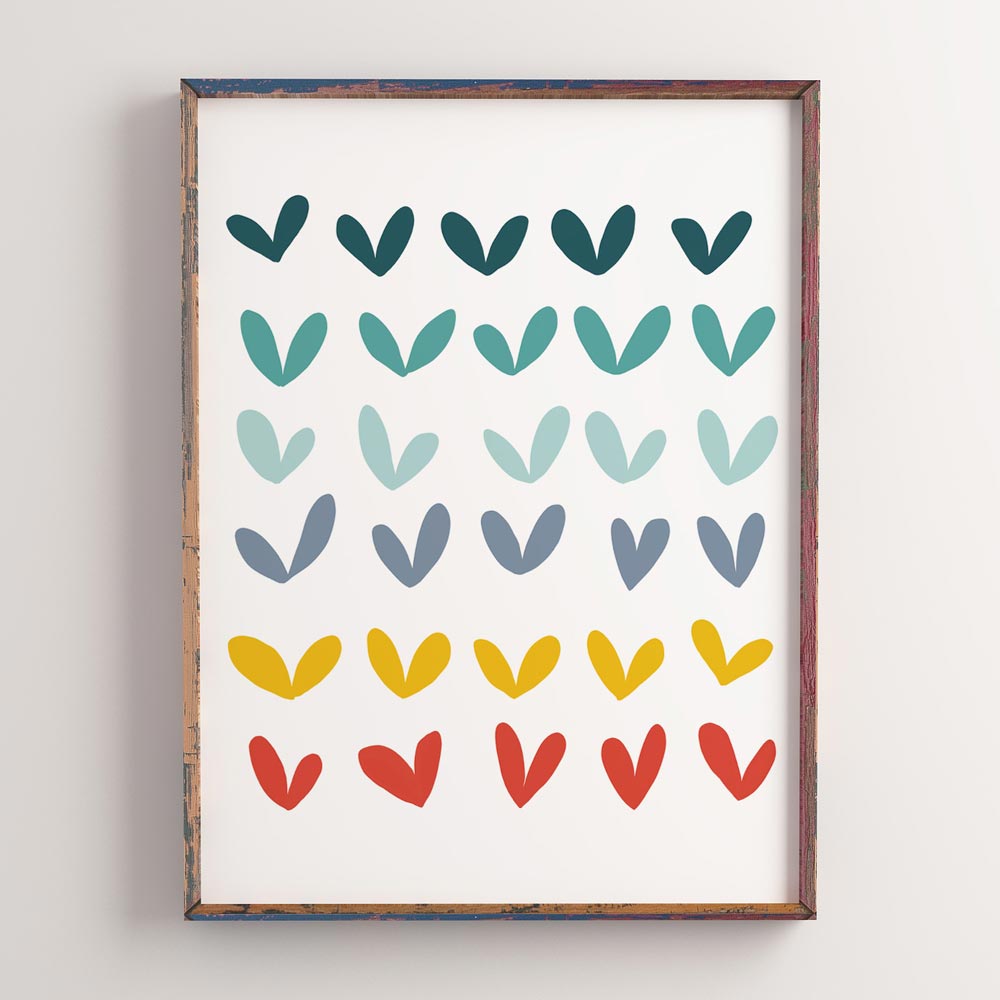 Play hearts nursery art frame
