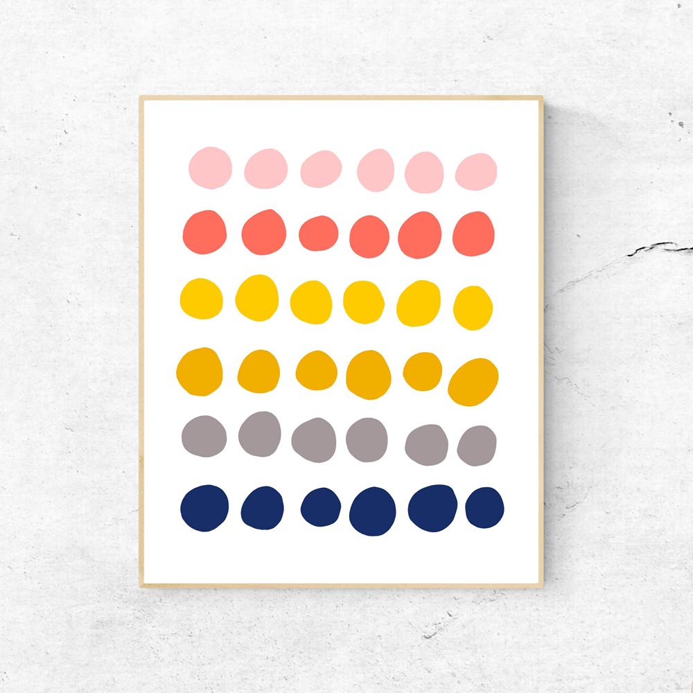 Colorful dots art wall in frame
