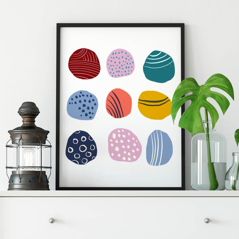 Play dots nursery wall art in frame