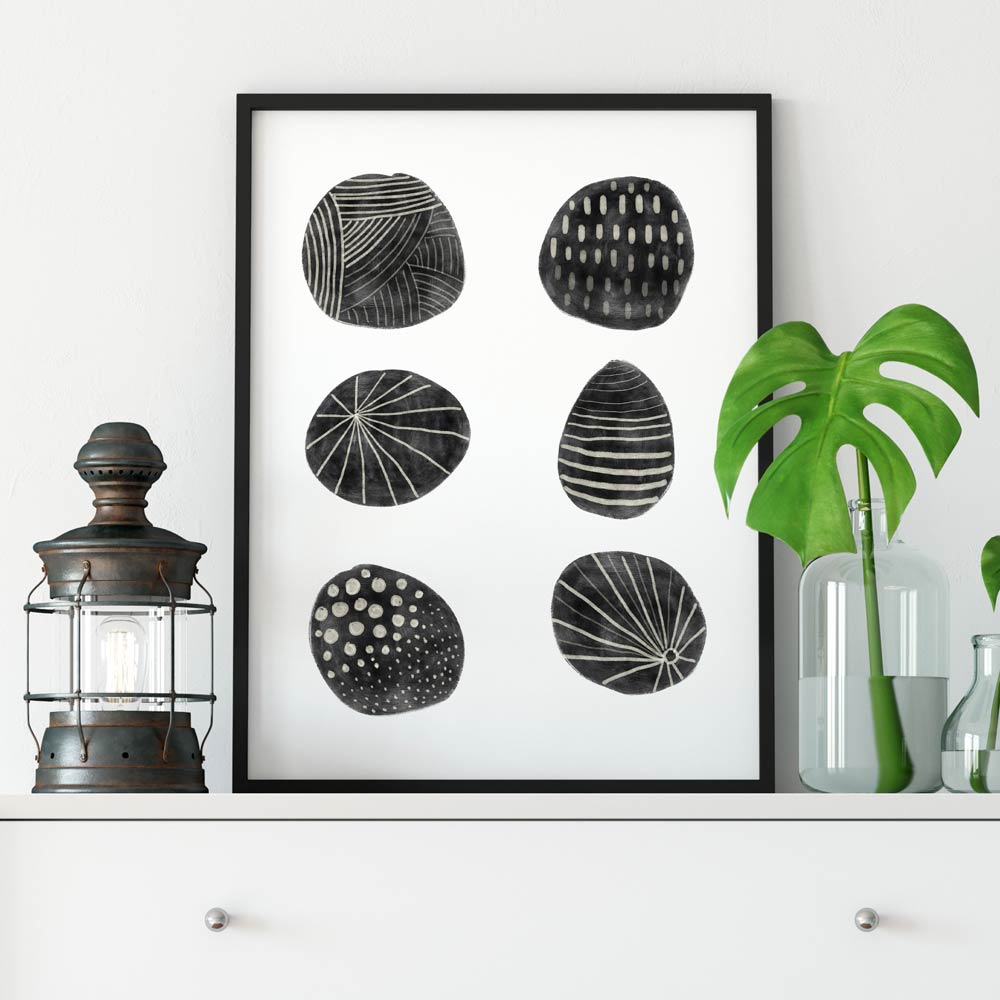 Black dots wall art in frame