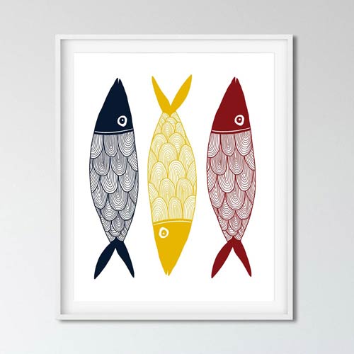 Three color fish pritable art