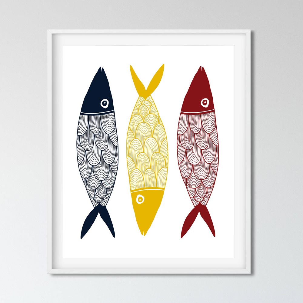 Three color fish wall art