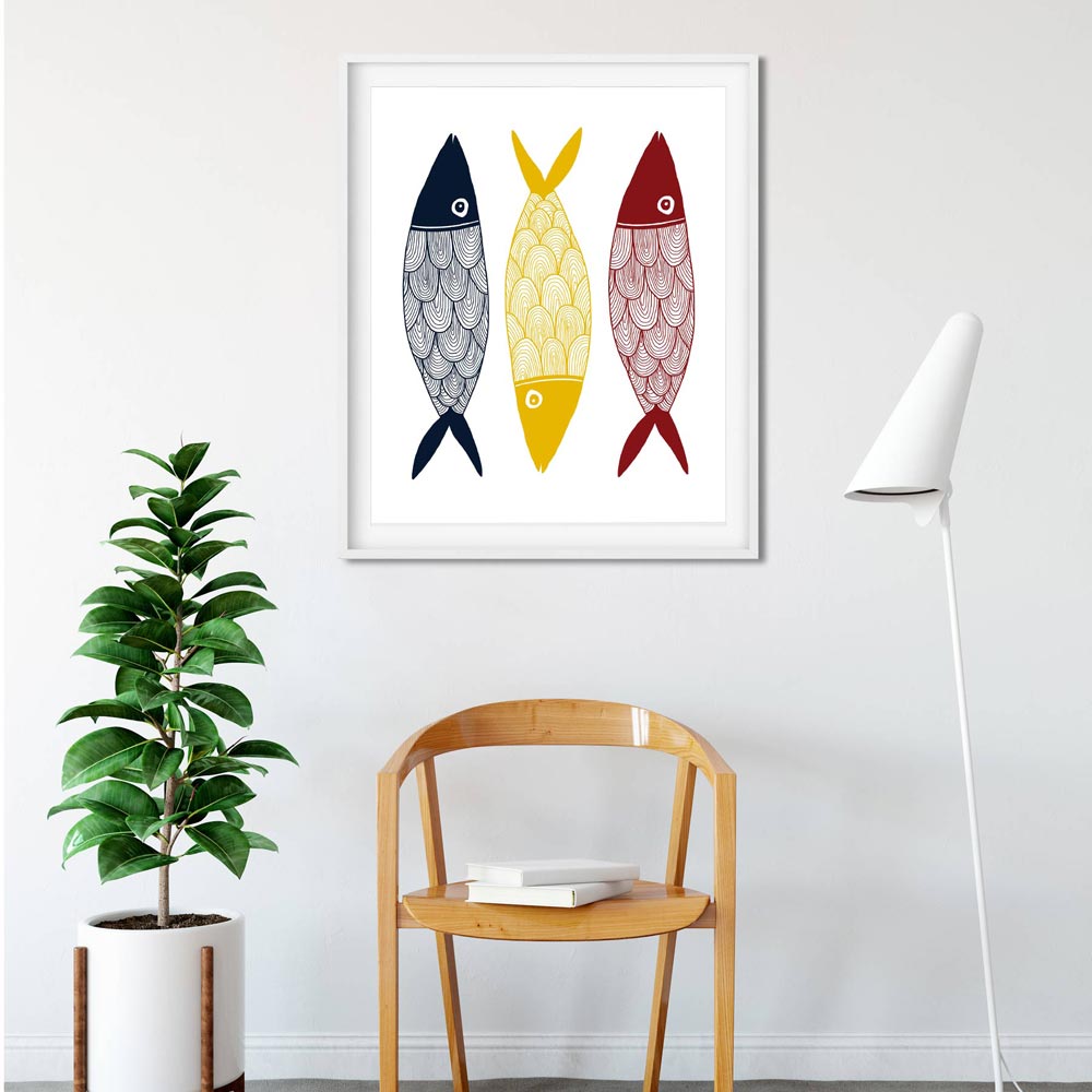 Three color fish printable art