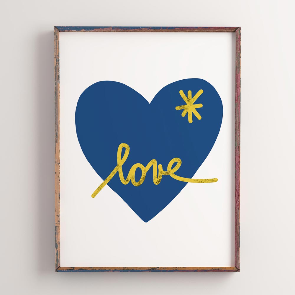 Blue heart abstract wall art