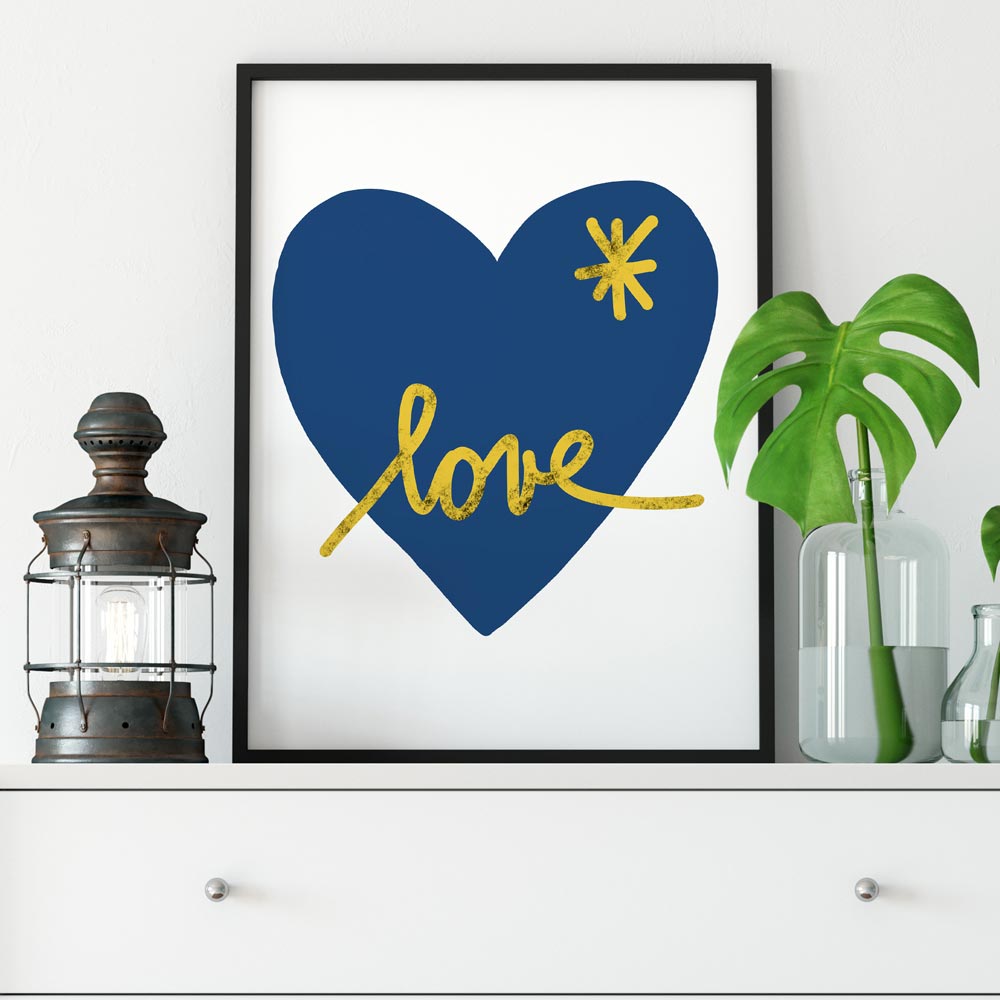 Blue heart abstract art in frame