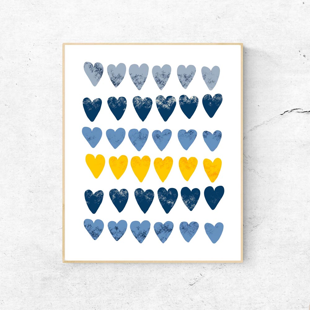 Cute hearts modern scandinavian wall art in frame