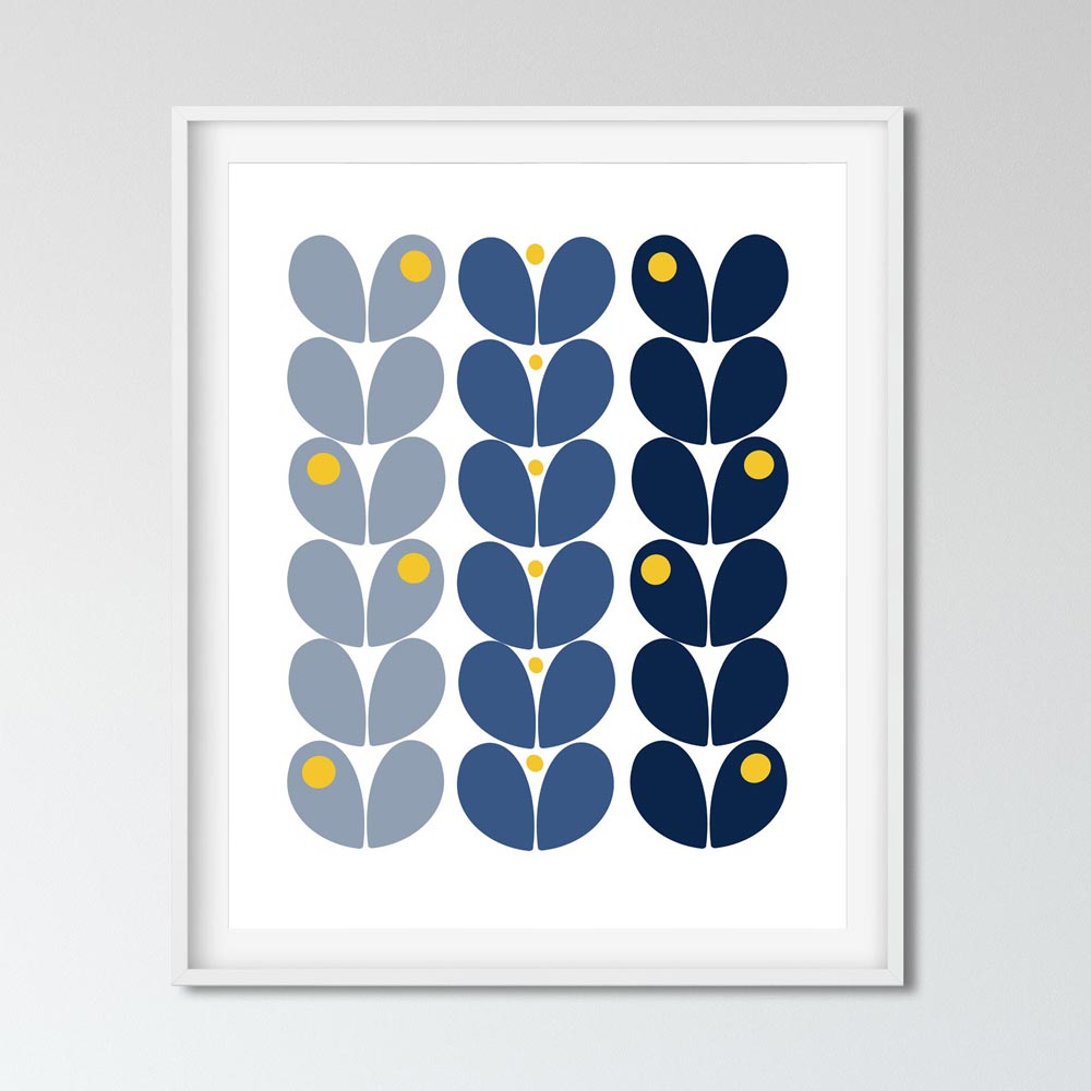 Retro scandinavian navy art in frame