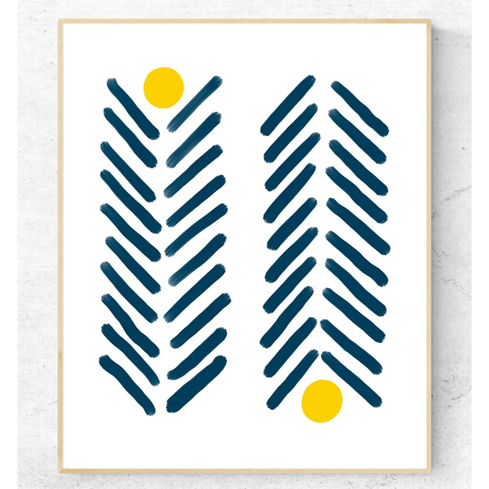 Navy blue and yellow scandinavian wall art