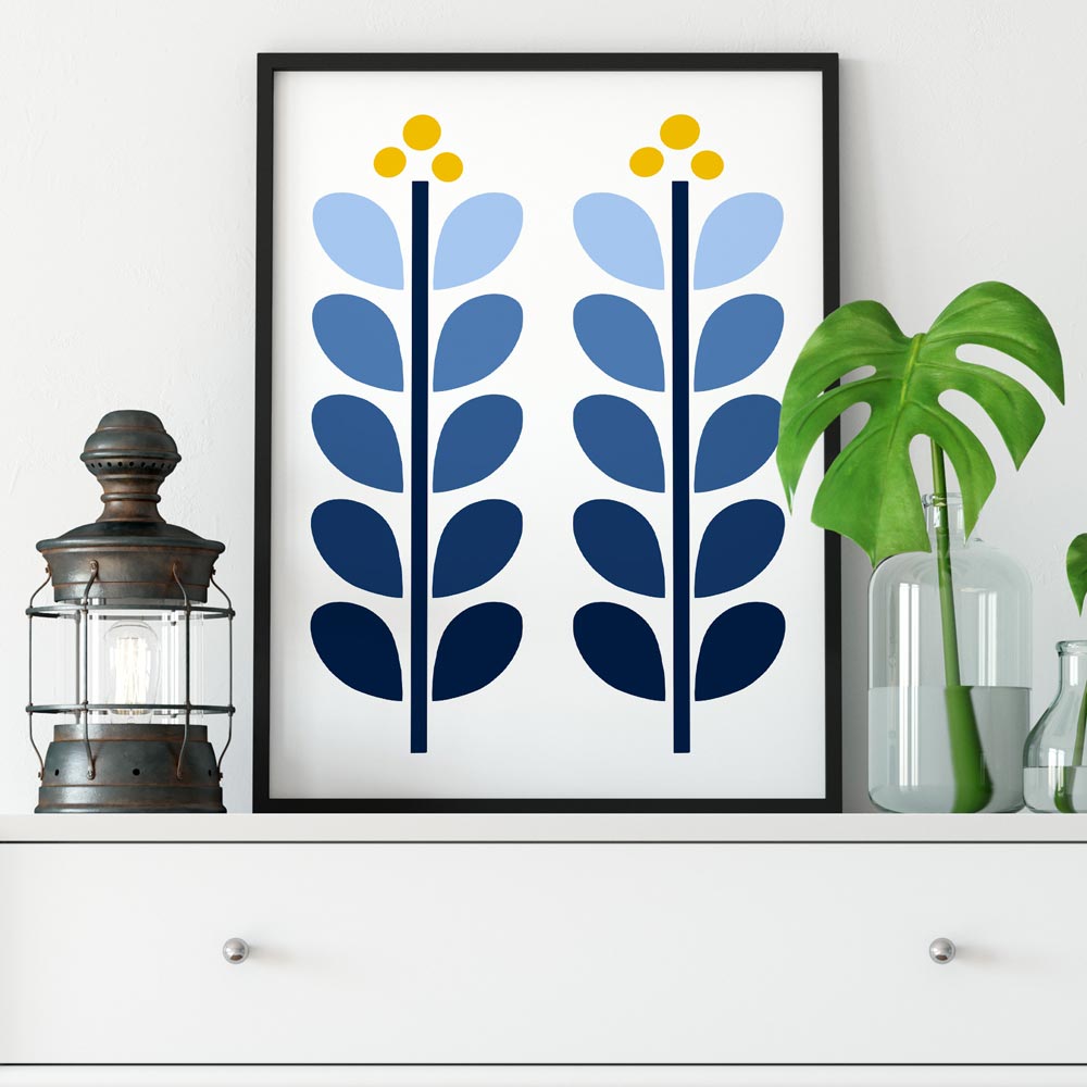 Retro sscandinavian illustration art in frame