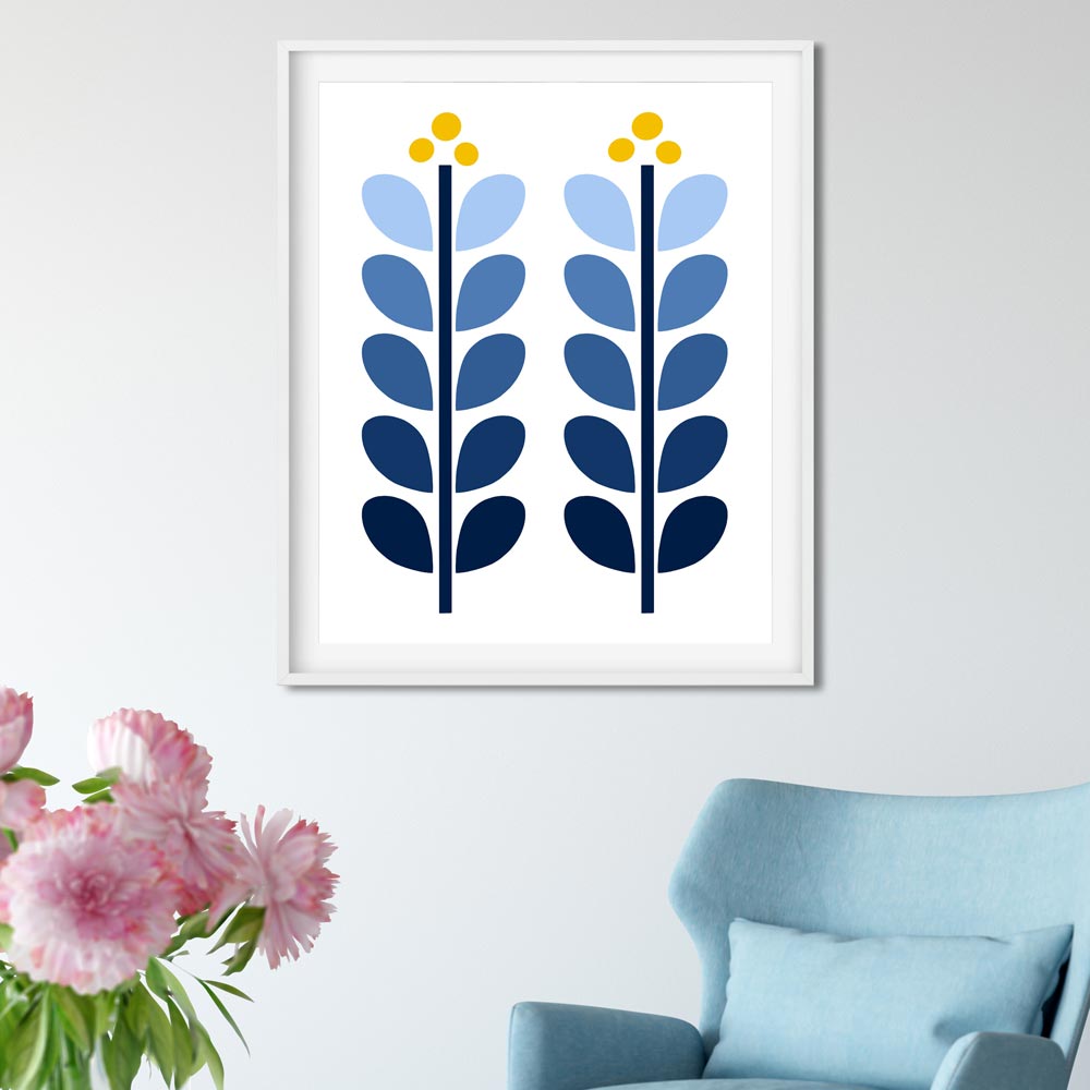 Scandinavian illustration wall art gray blue